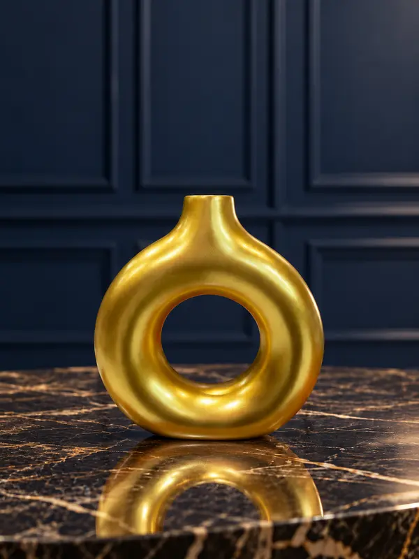 Metallic Gold Ceramic Doughnut Vase