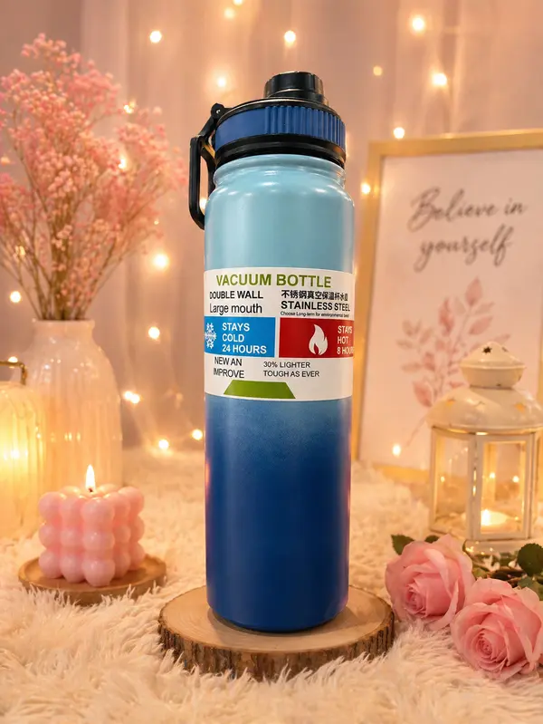 Sky-Blue Gradient Insulated Vacuum Bottle