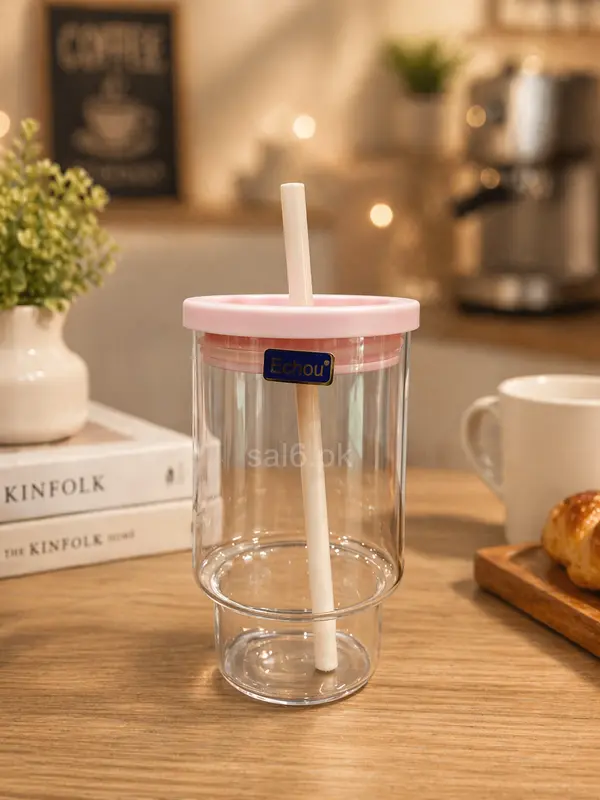 Glass Sipper with Pink Lid