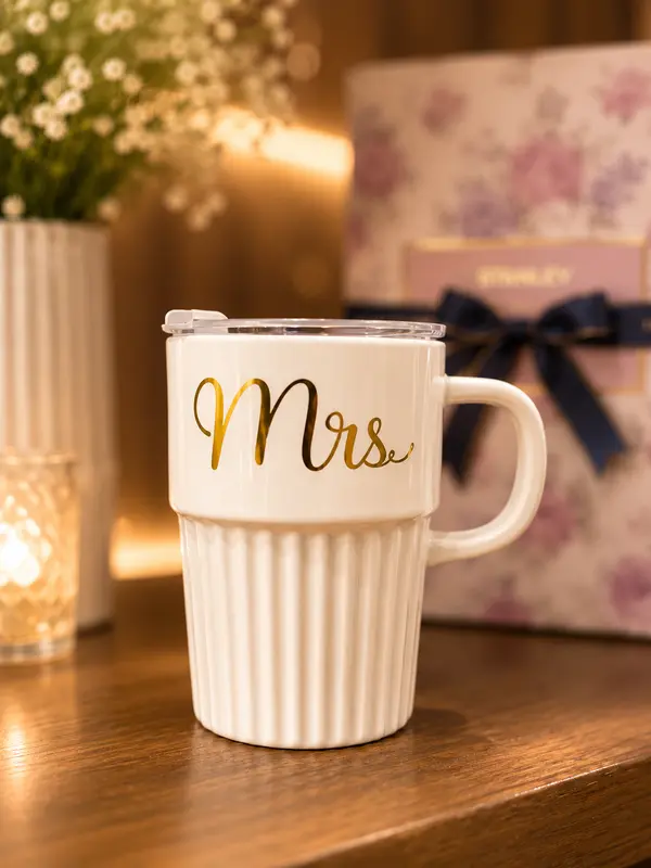 Mrs Ceramic Coffee Mug – Premium White Ribbed Mug