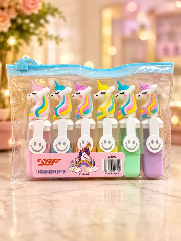 Unicorn 6 Piece Highlighter Stationery Set