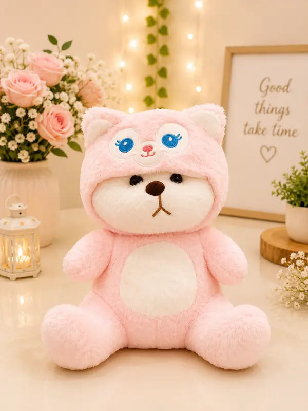 Pink Hooded Teddy Bear Plush Toy 