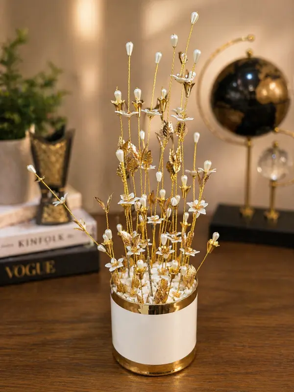 Gold Pearl Flower Decor