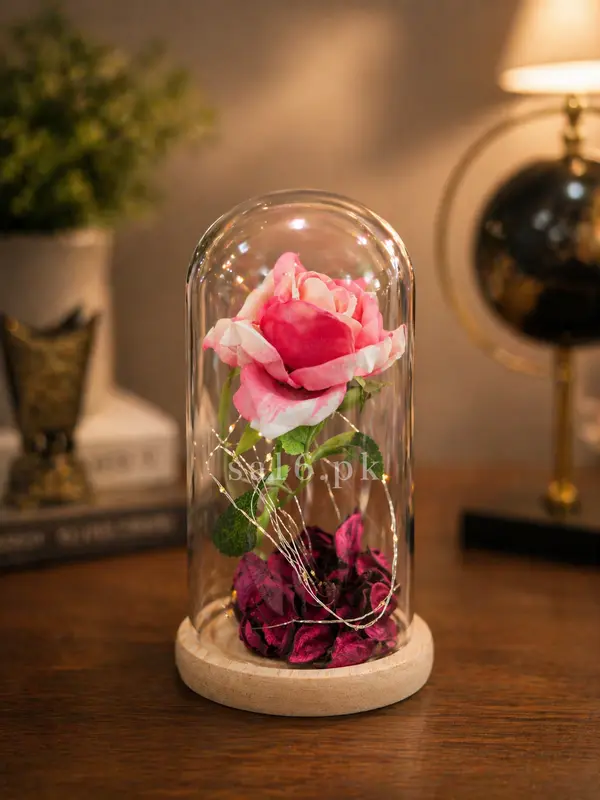 Eternal Pink Rose LED Glass Dome