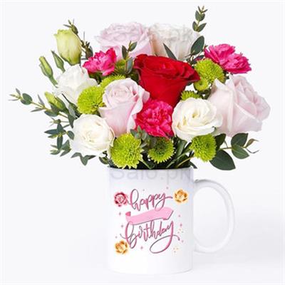 Birthday Wishes Floral Mug Arrangement