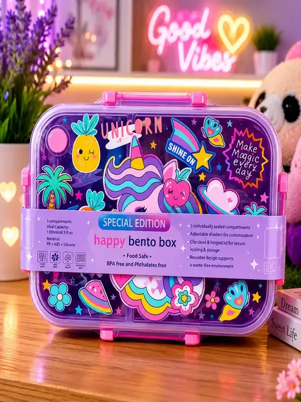 Kids School Lunchbox Unicorn Happy Bento