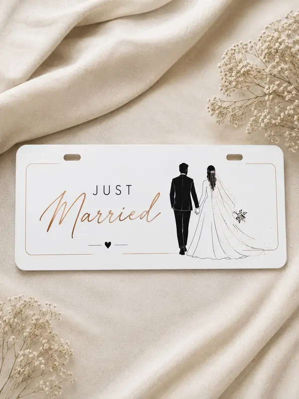 Just Married Floral Wedding Car Plate