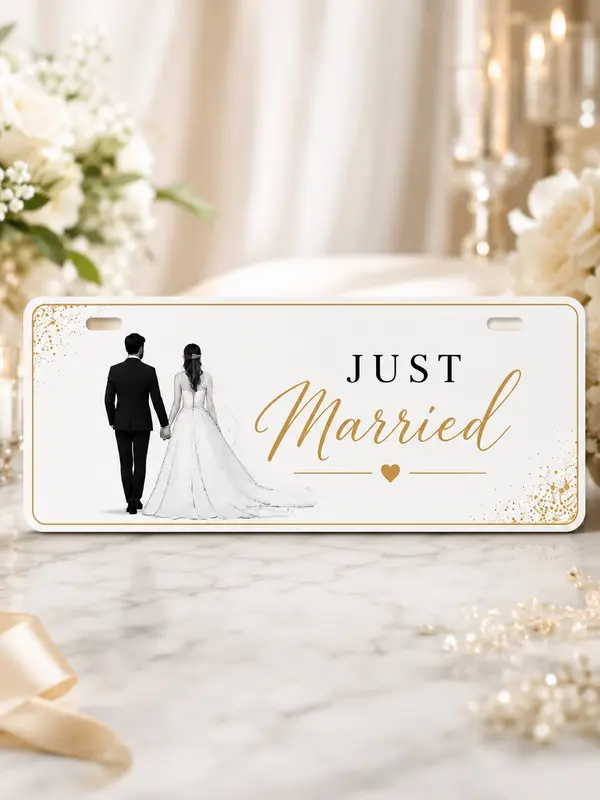 Just Married Floral Wedding Car Plate
