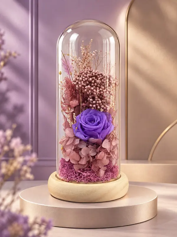 Purple Rose Glass Dome