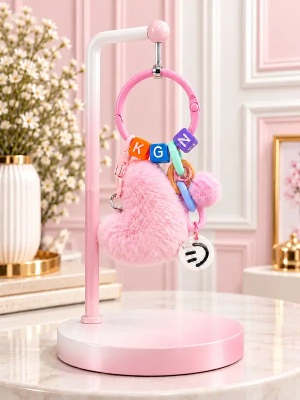 Pink Fluffy Pom Charm Keychain