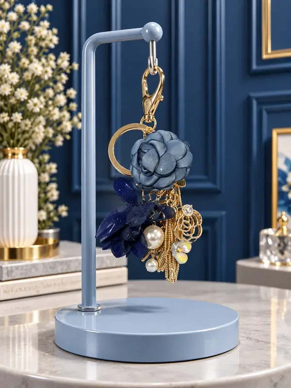 Midnight Rose Pearl Keychain