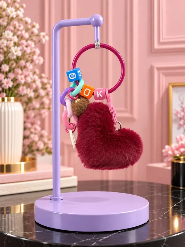 Deep Rose Fluffy Keychain