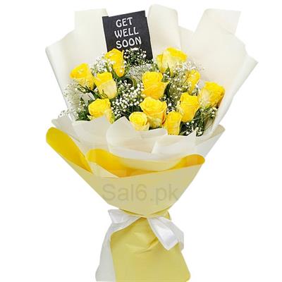 Bright Yellow Roses with Get Well Soon Wishes