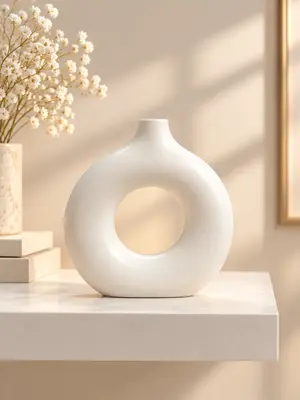 Modern White Donut Vase Trio