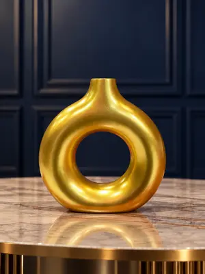 Metallic Gold Ceramic Doughnut Vase