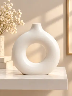 Modern White Donut Vase Trio