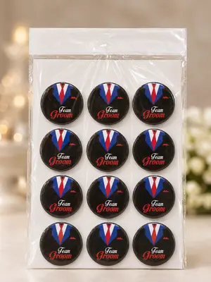 "Team Bride & Groom" Festive Badge Set