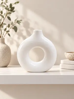 Modern White Donut Vase Trio