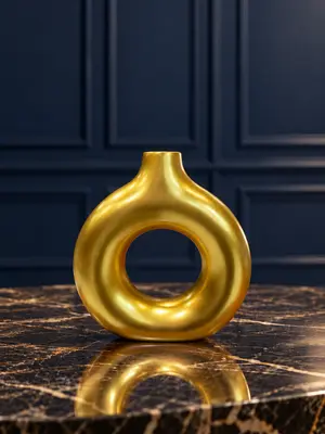 Metallic Gold Ceramic Doughnut Vase