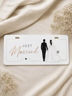 Just Married Floral Wedding Car Plate