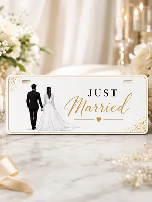 Just Married Floral Wedding Car Plate