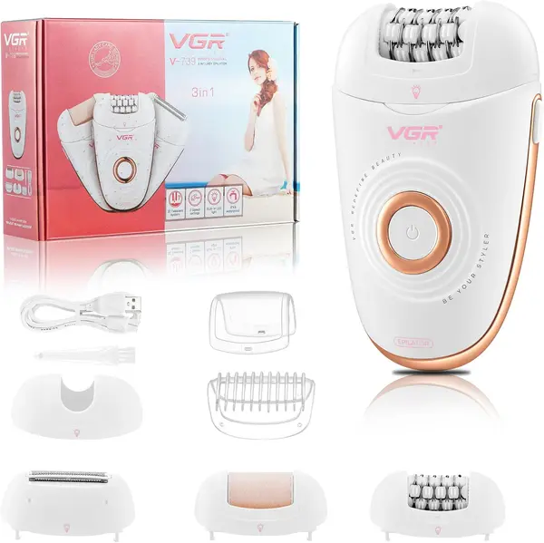 VGR 739 Epilator for Women with 18-Tweezer Full-Body Hair Removal