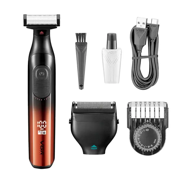 VGR V-361 Professional 2-in-1 Body Trimmer for Men with Dual-Sided Blade & Foil Shaver, Adjustable 0.1-9mm Guide Comb, IPX6 Waterproof, LED Display, USB Type-C Fast Charging, 60 Min Runtime