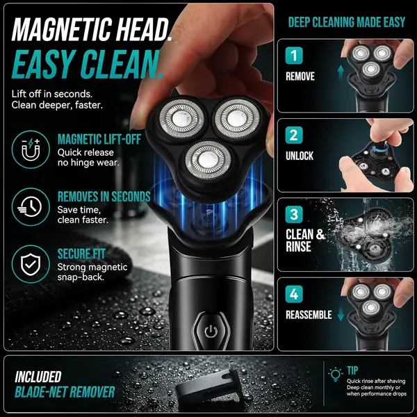 VGR Electric Shaver for Men with Pop-Up Beard Trimmer, Magnetic Head Rotary Razor
