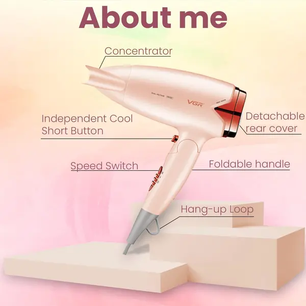 VGR V-428 Foldable Hair Dryer for Men & Women | 1200/1600W DC Motor | Cool Shot Button