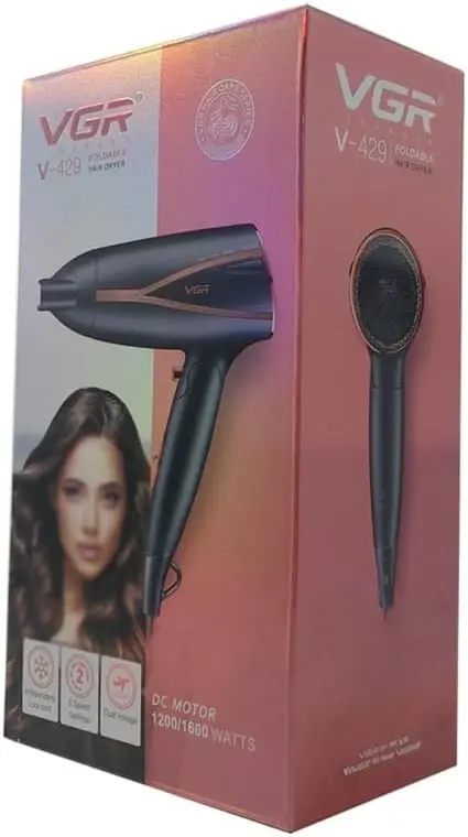 VGR Foldable Hair Dryer 1200/1600W DC Motor Dual Voltage 2 Speed Settings V429