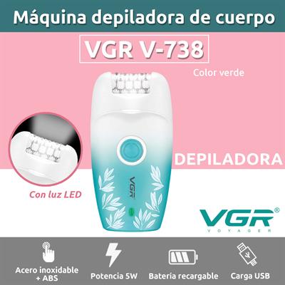 VGR V-738 Female Body Epilator 2 Speeds USB Light