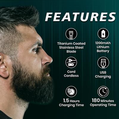 VGR V-998 Professional Cord/Cordless Hair Trimmer for Men - Titanium-Coated Stainless Steel Blades