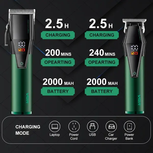VGR V-677 Professional Hair Clippers for Men, Barber Clipper and Trimmer Set, Cord/Cordless Hair Cutting Kit with LED Display