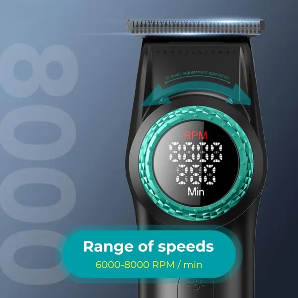 VGR V-977 Professional Men's Hair Trimmer for Men with 300min Long Runtime | 2500mAh Lithium Battery | Stepless 21-Speed Control with 8000 RPM Powerful BLDC Motor | LED Display