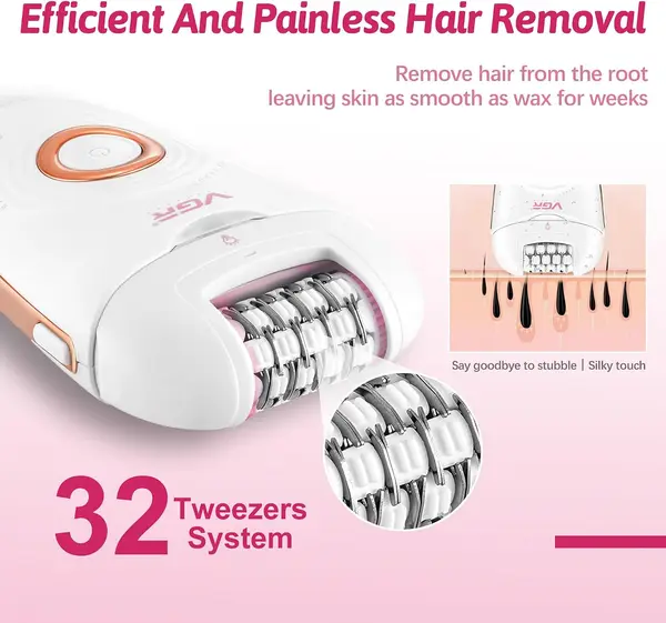 VGR 739 Epilator for Women with 18-Tweezer Full-Body Hair Removal