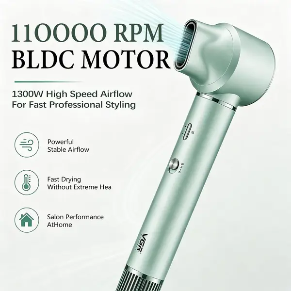 VGR V-478 1300W 6 in 1 Hair Styler and Round Brush, 3 Speeds and 4 Temperature Levels, Curling Iron with Removable Back