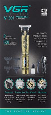 VGR V-091 Professional cordless Hair Clipper with Digital Display Stainless steel T-Blade