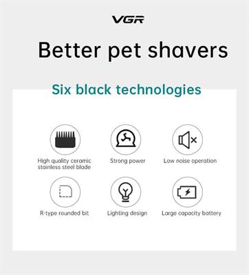 VGR V‑208 Professional Cordless Pet Hair Clipper – Ceramic‑Titanium Blade, LED Display, 6 Guide Combs, 180 min Runtime