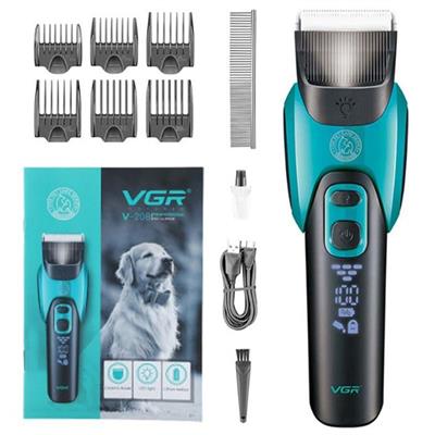 VGR V‑208 Professional Cordless Pet Hair Clipper – Ceramic‑Titanium Blade, LED Display, 6 Guide Combs, 180 min Runtime