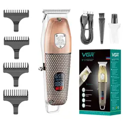 VGR V-976 Professional Cordless Hair Clipper & Beard Trimmer – 6500 RPM, 150 Min Runtime, Digital Display, Stainless Steel Blade, USB Charging, 4 Combs (Copper)