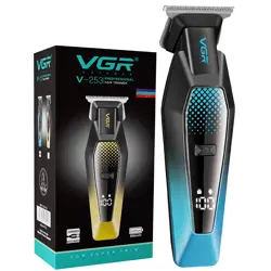 VGR V-253 Professional Hair Trimmer – Precision T-Blade, 90 Min Runtime, LED Display, USB Charging, 5 Guide Combs (Blue)