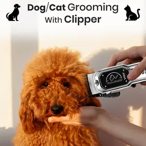 VGR V-201 Professional Pet Clipper - Turbo Function, LED Display, Ceramic & Stainless Steel Blades, 2000mAh Battery