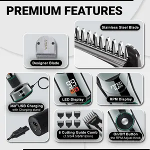 VGR V-256 Professional Hair Clipper, Salon Trimmer for men, 2 Digital Display