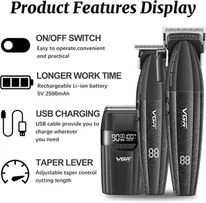 VGR 640S3 Professional 3 in 1 Hair Cutting Kit, 9000RPM Hair Clippers for Men Professional Hair Trimmer & Foil Shavers Set, Cordless Mens Barber Combo for Home, for Him
