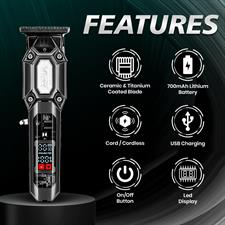 VGR V-900 Professional Salon Series Hair Trimmer for Men's - 120 Min Runtime, Ceramic & Titanium-Coated Blade, Cord/Cordless