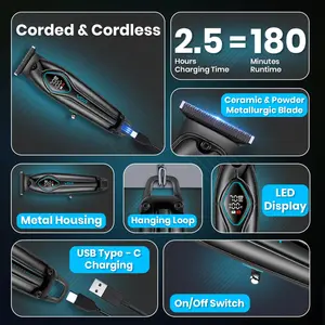 VGR V-945 Professional Hair Trimmer - 180 Minute Runtime, 1400mAh Lithium Battery, Metal Housing Body, Ceramic & Powder Metallurgic Blades
