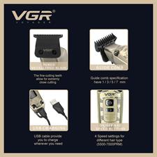 VGR Premium Metal Housing Hair Clipper LED Display 4 Guide combs Runtime 240 min V-901