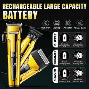 VGR V-694 Professional Rechargeable Combo Kit - Hair Clipper, Trimmer, & Foil Shaver with Ceramic & Carbon Steel Blades