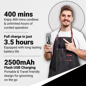 VGR V-256 Professional Hair Clipper, Salon Trimmer for men, 2 Digital Display