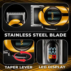 VGR V-166 Professional Hair Clipper with Stainless Steel Blades, 200 min Runtime, 2000mAh Lithium Battery, Taper Lever & Type-C USB Cable